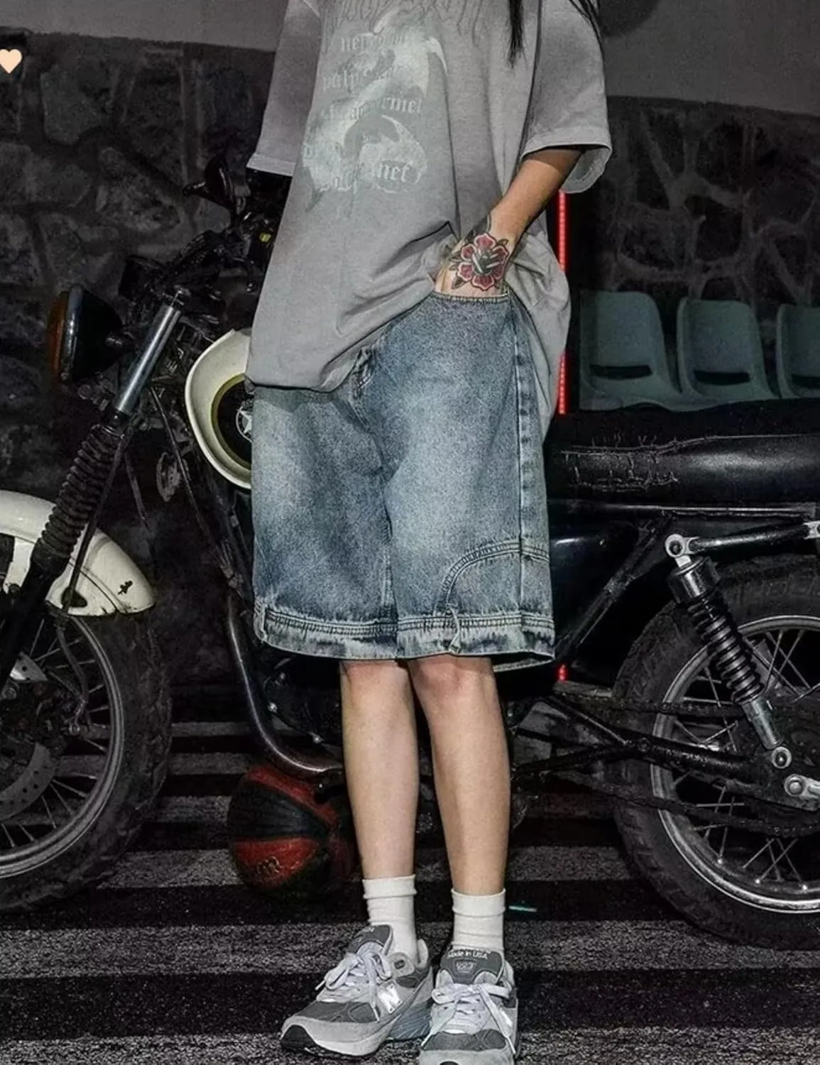 Mens Baggy Jorts Y2k Hip Hop Shorts Goth Skater Pants Grunge Demin Shorts Cargo Jean Shorts for Men