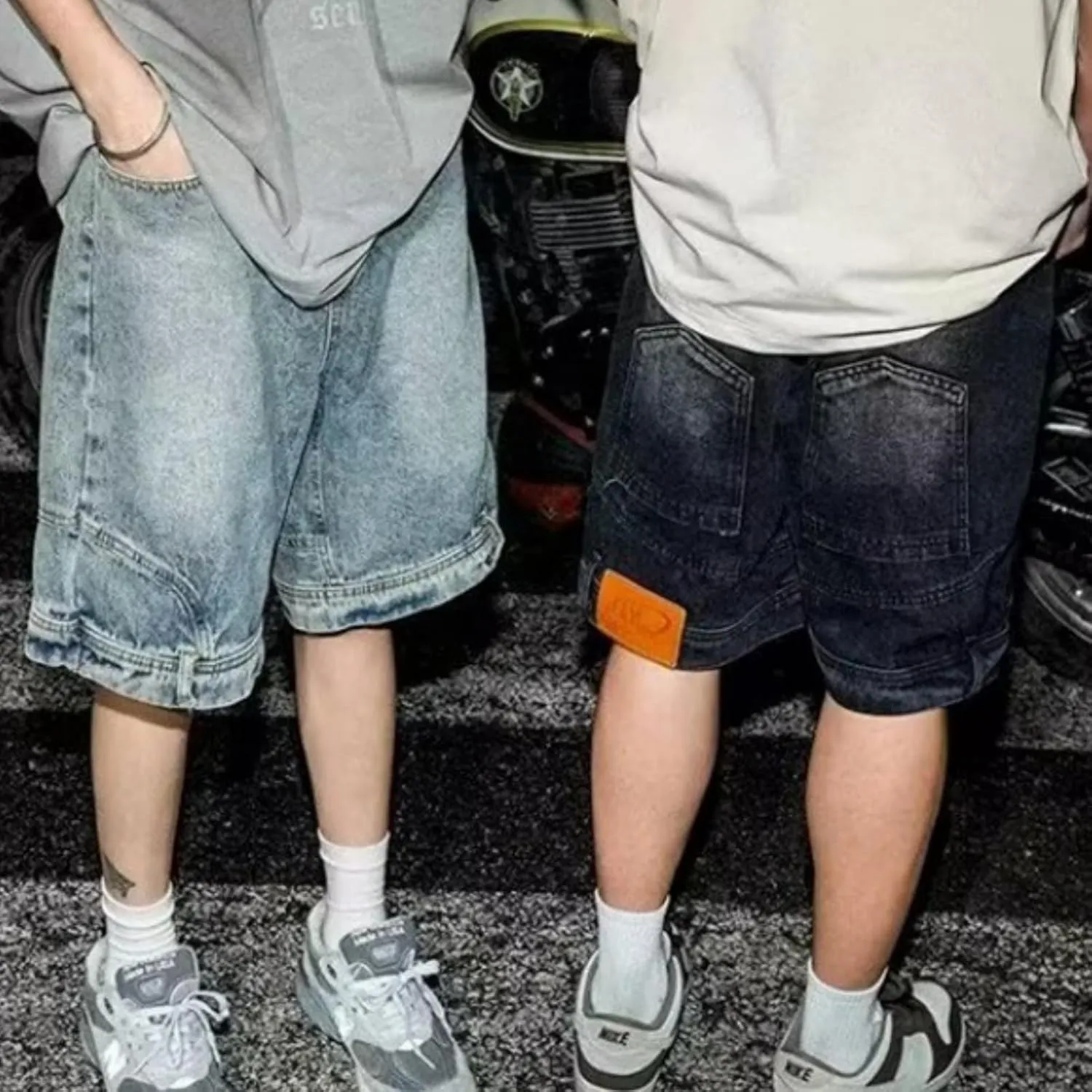 Mens Baggy Jorts Y2k Hip Hop Shorts Goth Skater Pants Grunge Demin Shorts Cargo Jean Shorts for Men