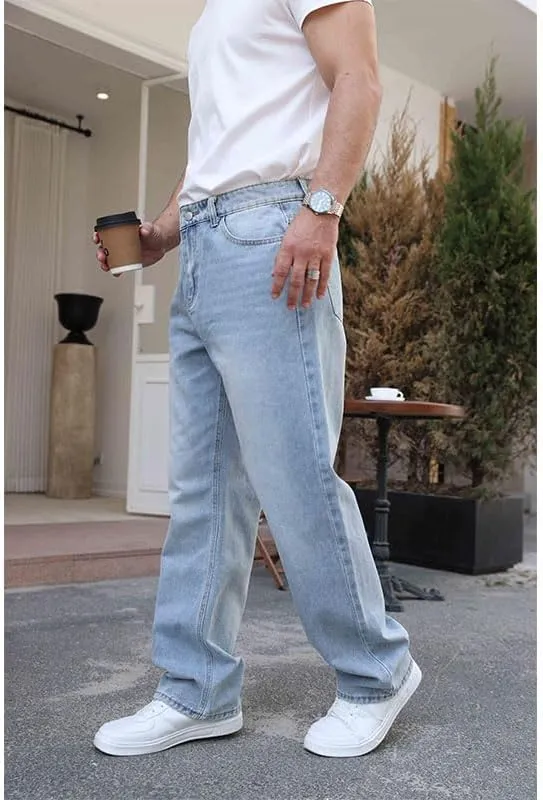 Men's Baggy Skate Jeans Plus Size Loose Straight Jeans Teen Boys Washed Denim Long Trousers Streetwear S-5XL