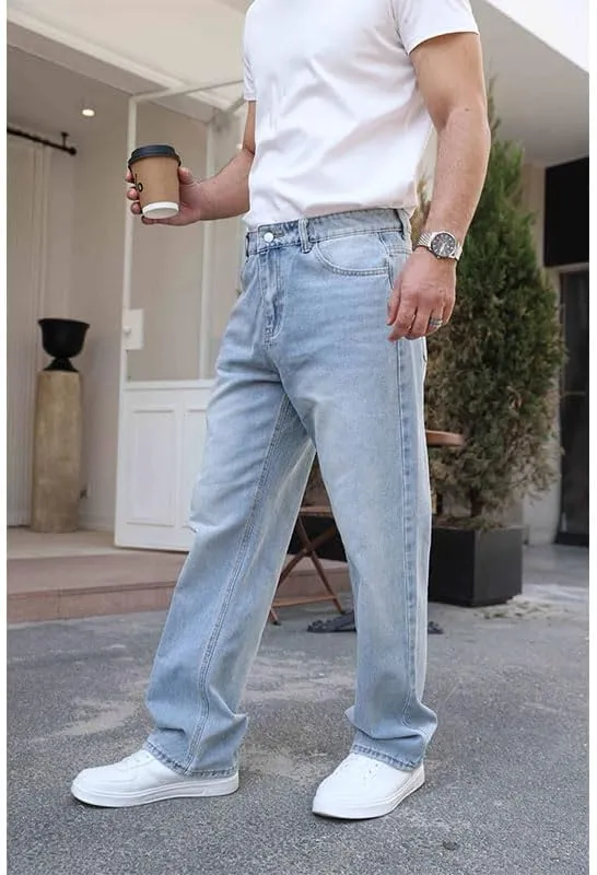 Men's Baggy Skate Jeans Plus Size Loose Straight Jeans Teen Boys Washed Denim Long Trousers Streetwear S-5XL