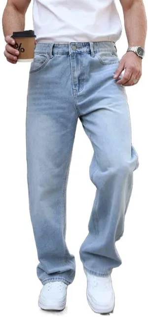 Men's Baggy Skate Jeans Plus Size Loose Straight Jeans Teen Boys Washed Denim Long Trousers Streetwear S-5XL