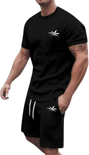 Mens Casual 2 Piece Outfits-Short Sleeve Athletic Set Oversize T-Shirts Drawstring Shorts Comfy Tracksuit Set Streetwear