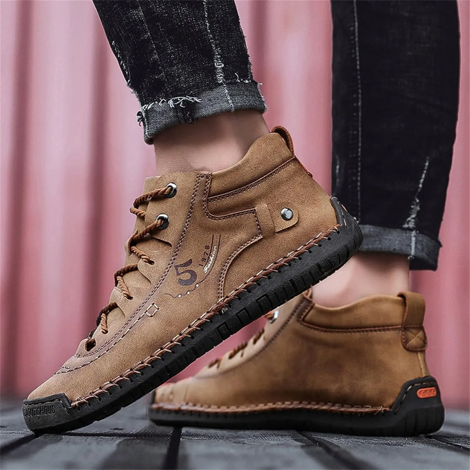 Mens Chukka Boots Casual Leather Shoes Lace up Slip on Lightweight Loafers Mid Top Walking Driving Shoe