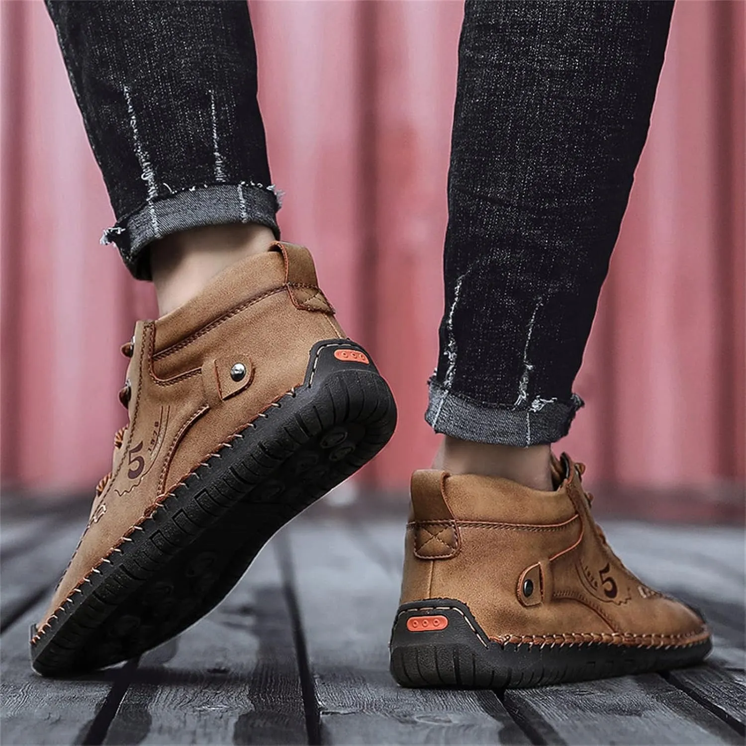 Mens Chukka Boots Casual Leather Shoes Lace up Slip on Lightweight Loafers Mid Top Walking Driving Shoe