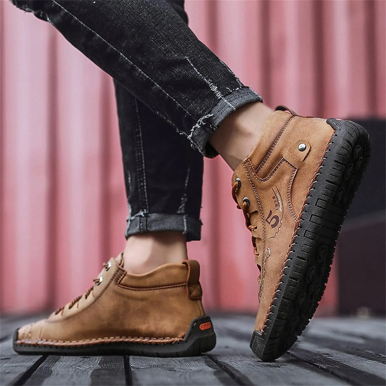 Mens Chukka Boots Casual Leather Shoes Lace up Slip on Lightweight Loafers Mid Top Walking Driving Shoe