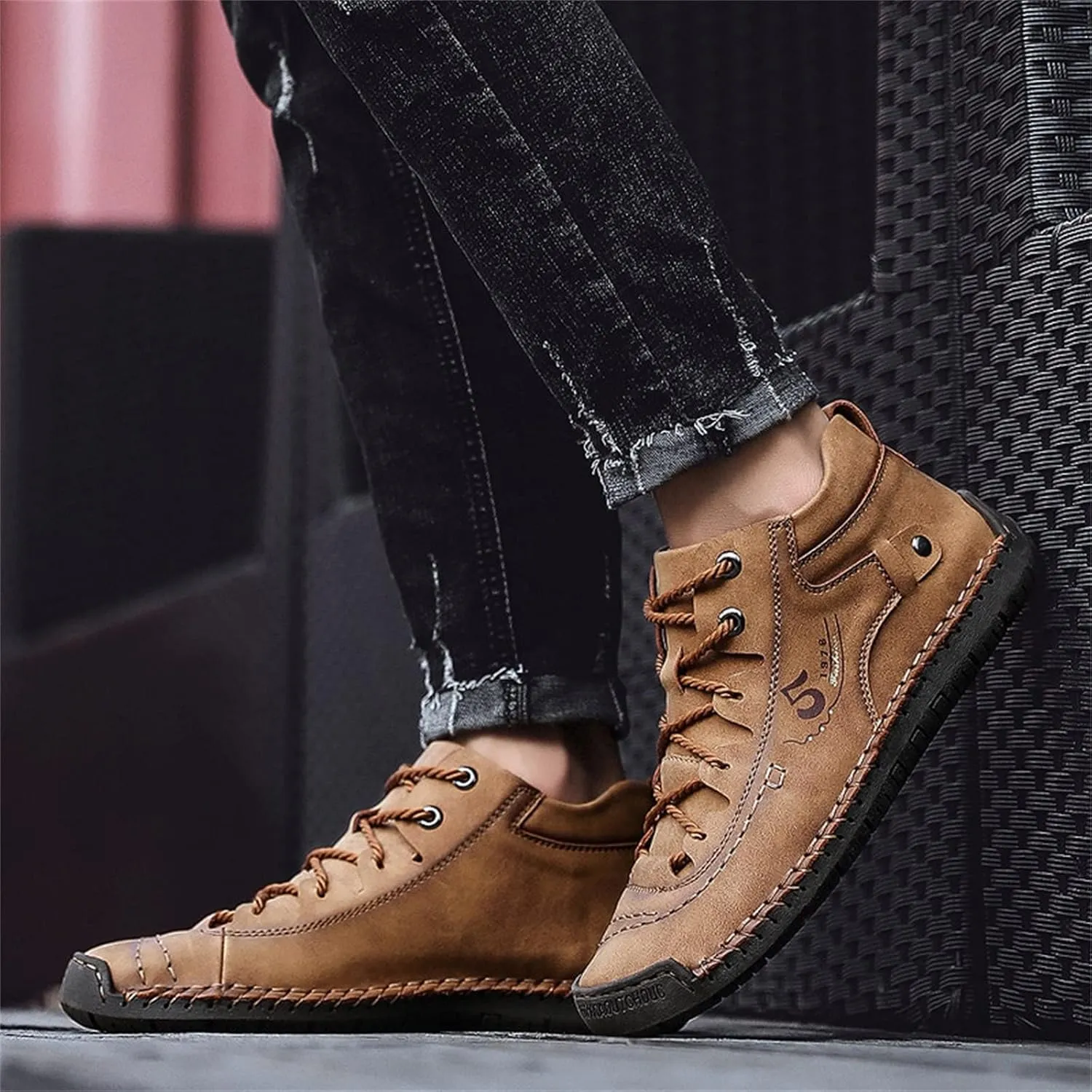 Mens Chukka Boots Casual Leather Shoes Lace up Slip on Lightweight Loafers Mid Top Walking Driving Shoe
