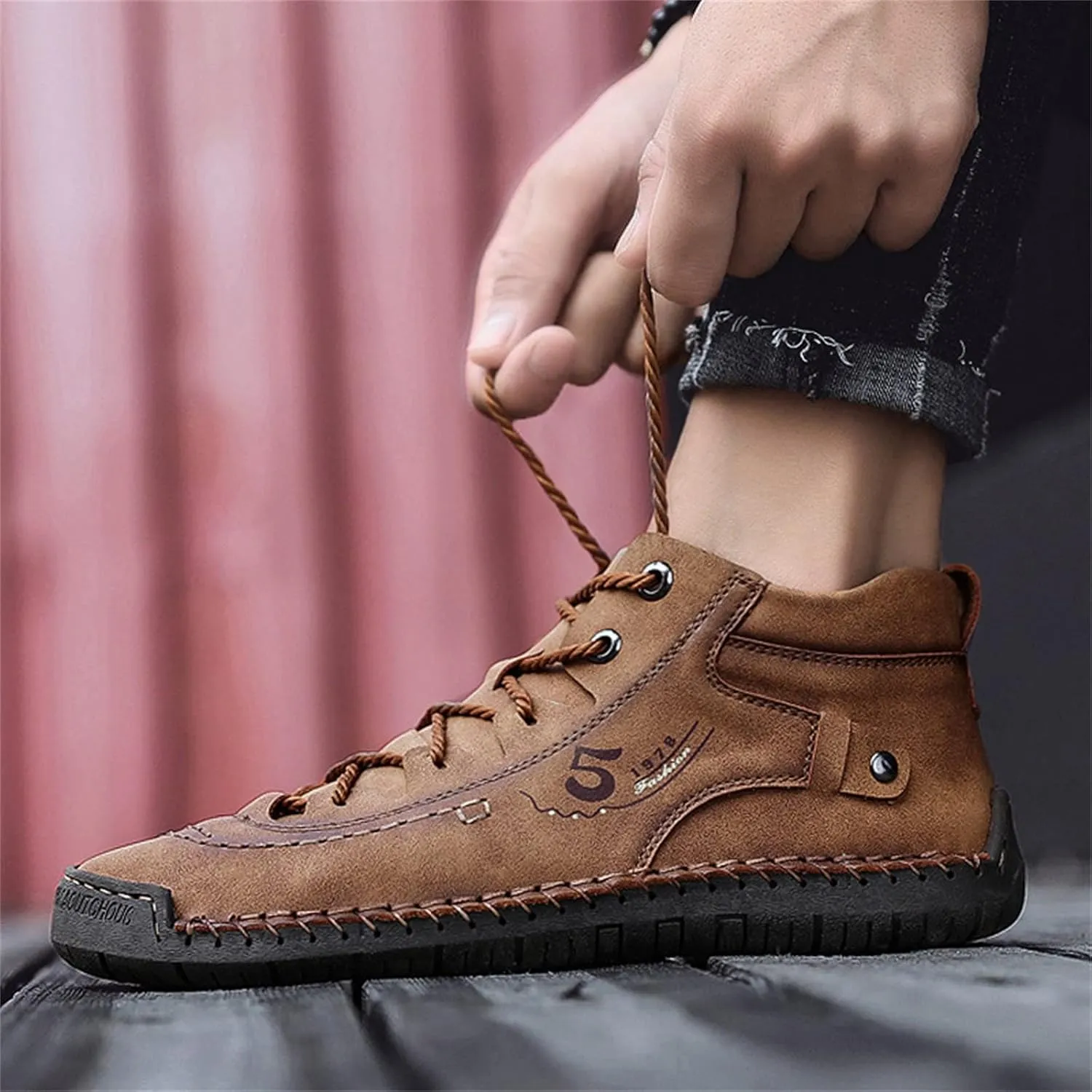 Mens Chukka Boots Casual Leather Shoes Lace up Slip on Lightweight Loafers Mid Top Walking Driving Shoe
