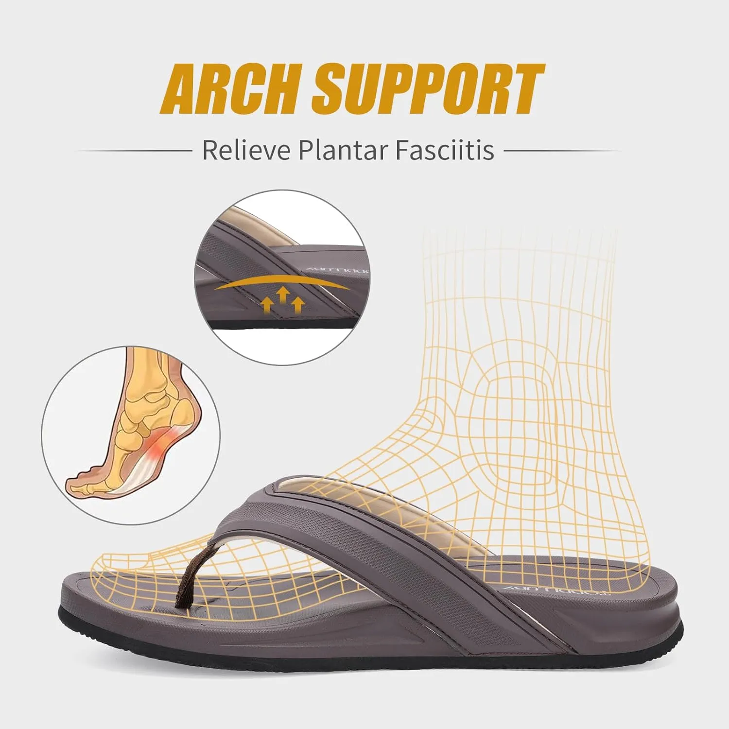 Mens Flip Flops With Arch Support Ultra Soft Cushion Footbed Durable Outsole Comfortable Summer Beach Thong Sandals Yoga Foam Cushion Slip on Slippers