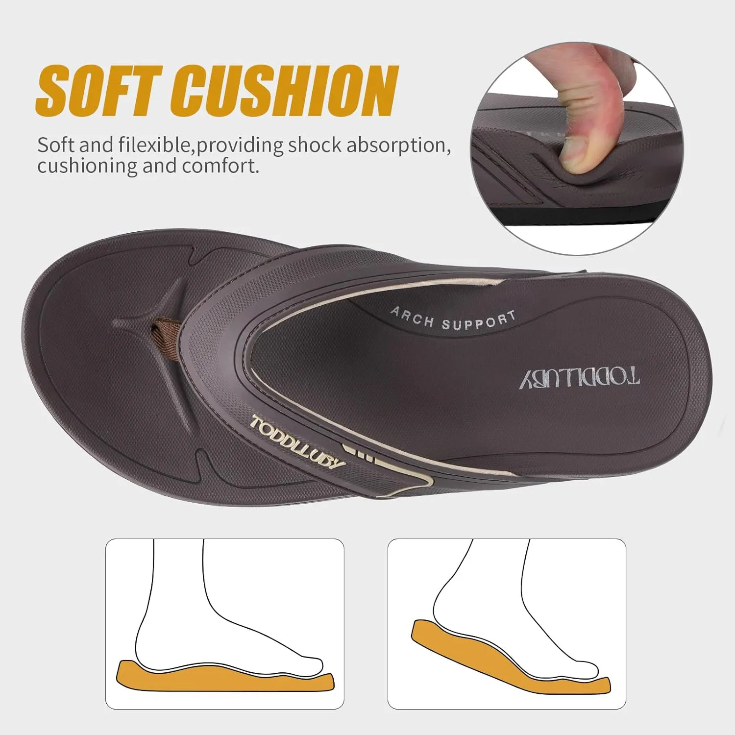 Mens Flip Flops With Arch Support Ultra Soft Cushion Footbed Durable Outsole Comfortable Summer Beach Thong Sandals Yoga Foam Cushion Slip on Slippers
