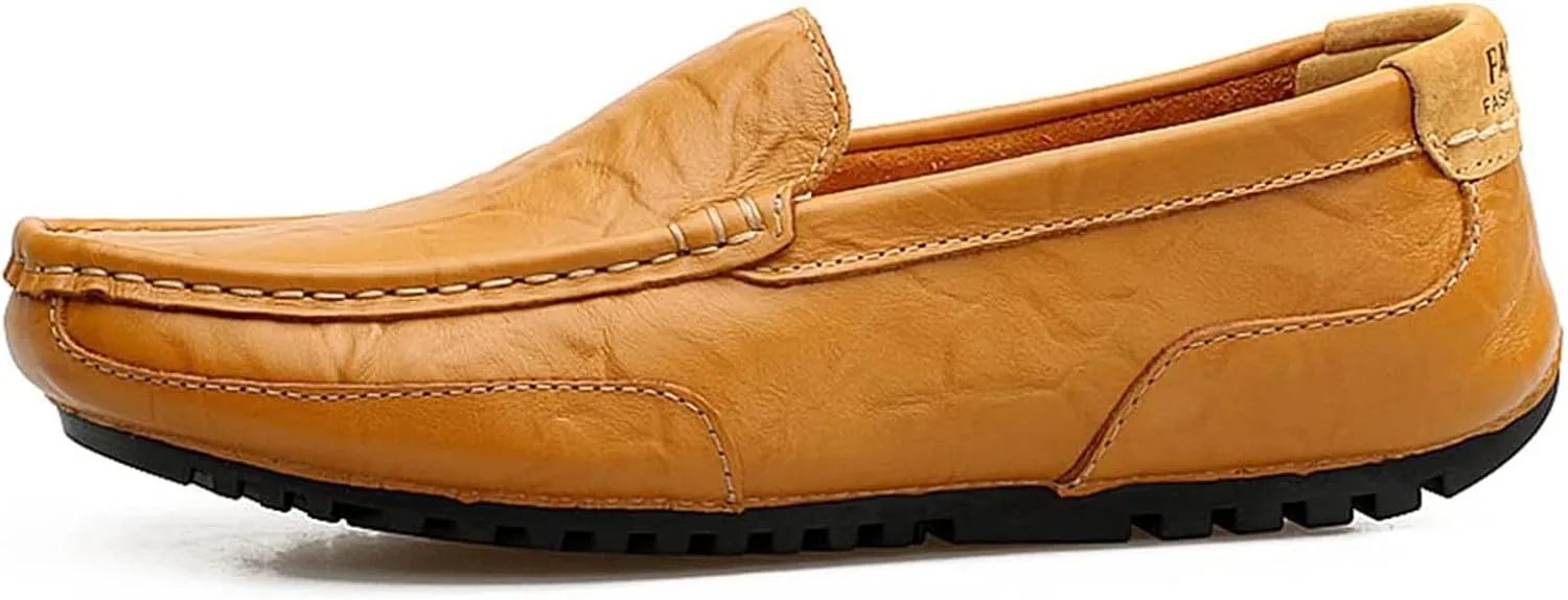Men's Genuine Leather Square Toe Casual Slip On Loafers,Lightweight Comfortable Flat Moccasin Boat Shoes Casual Fashion Walking Driving Shoes
