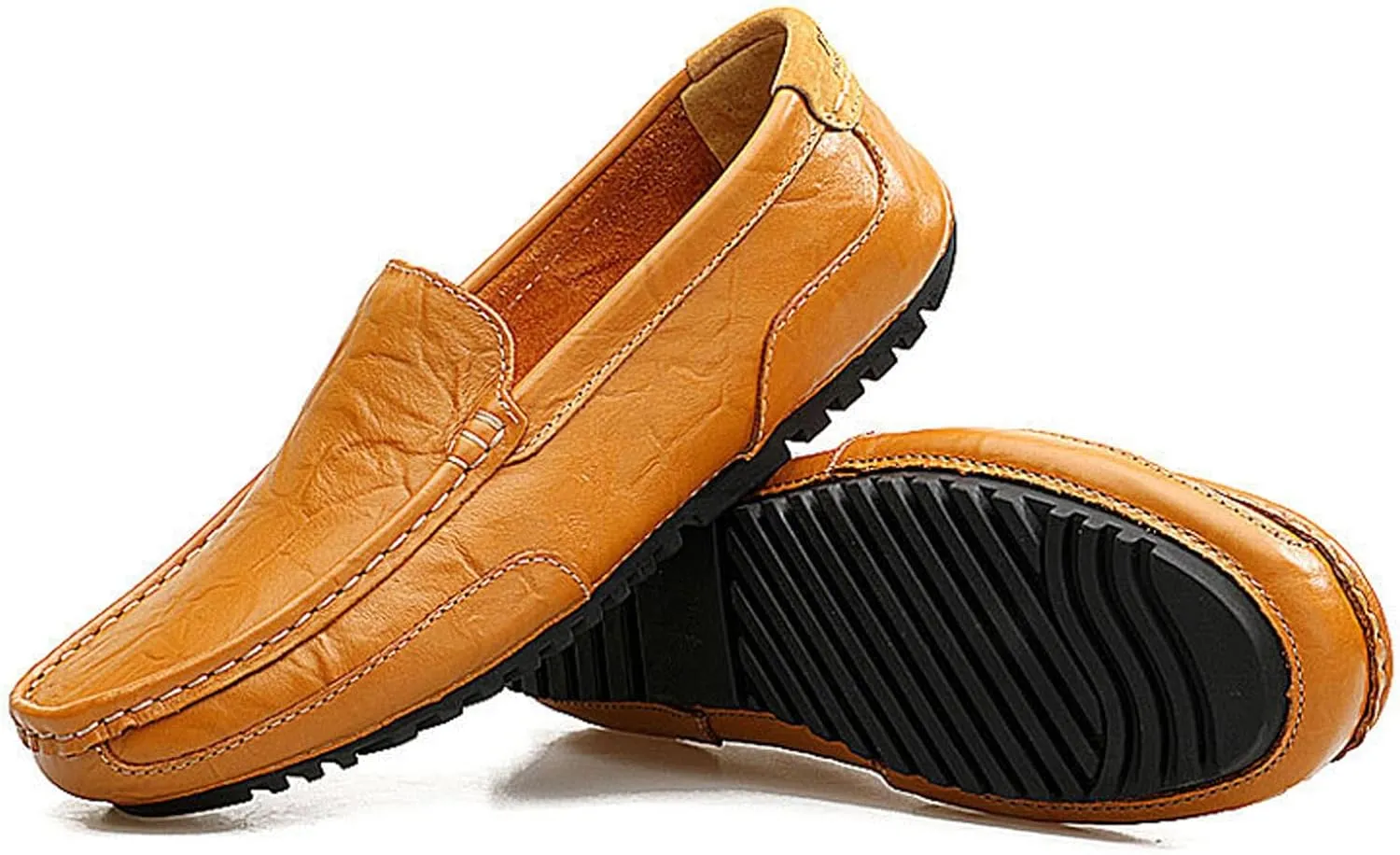 Men's Genuine Leather Square Toe Casual Slip On Loafers,Lightweight Comfortable Flat Moccasin Boat Shoes Casual Fashion Walking Driving Shoes