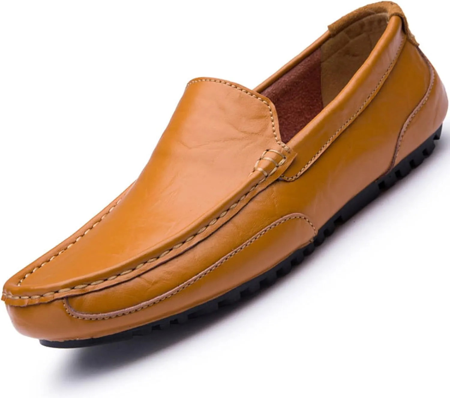 Men's Genuine Leather Square Toe Casual Slip On Loafers,Lightweight Comfortable Flat Moccasin Boat Shoes Casual Fashion Walking Driving Shoes