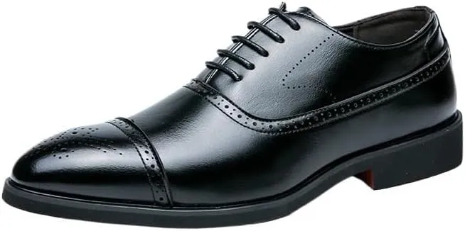 Men's Handmade Leather Oxford Dress Shoes, Lace-Up Breathable Formal Business Loafers Comfortable Height Increasing Casual Shoes for Office Wedding
