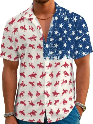 Men's Hawaiian Shirt Funny Vintage Western Cowboy Print Summer Beach Casual Short Sleeve Button Down Shirts