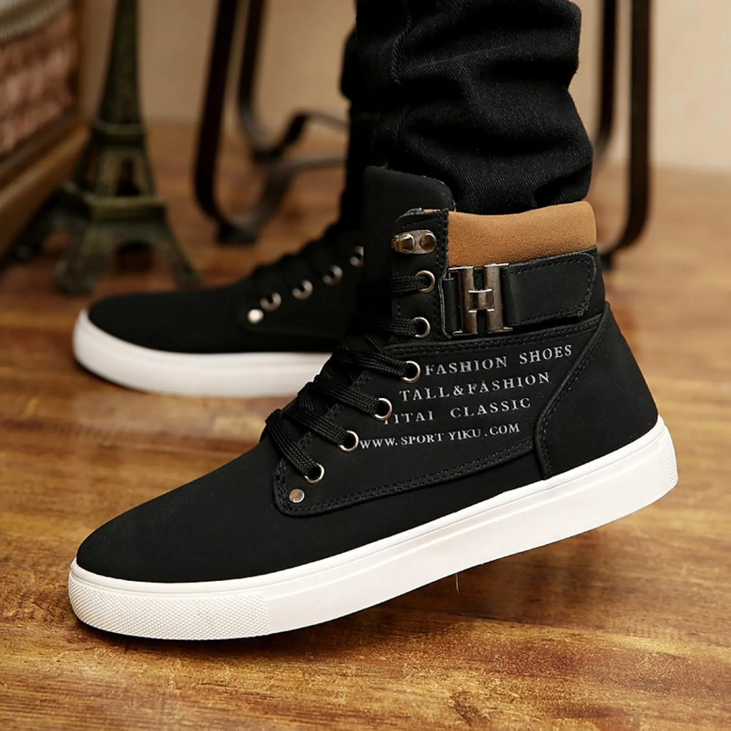 Men's High Top Sneakers Trendy Casual Canvas Sneakers for Men Lace Up Lightweight Walking Shoes British Style Skate Shoes