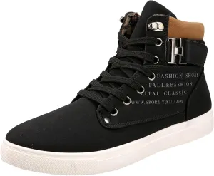 Men's High Top Sneakers Trendy Casual Canvas Sneakers for Men Lace Up Lightweight Walking Shoes British Style Skate Shoes