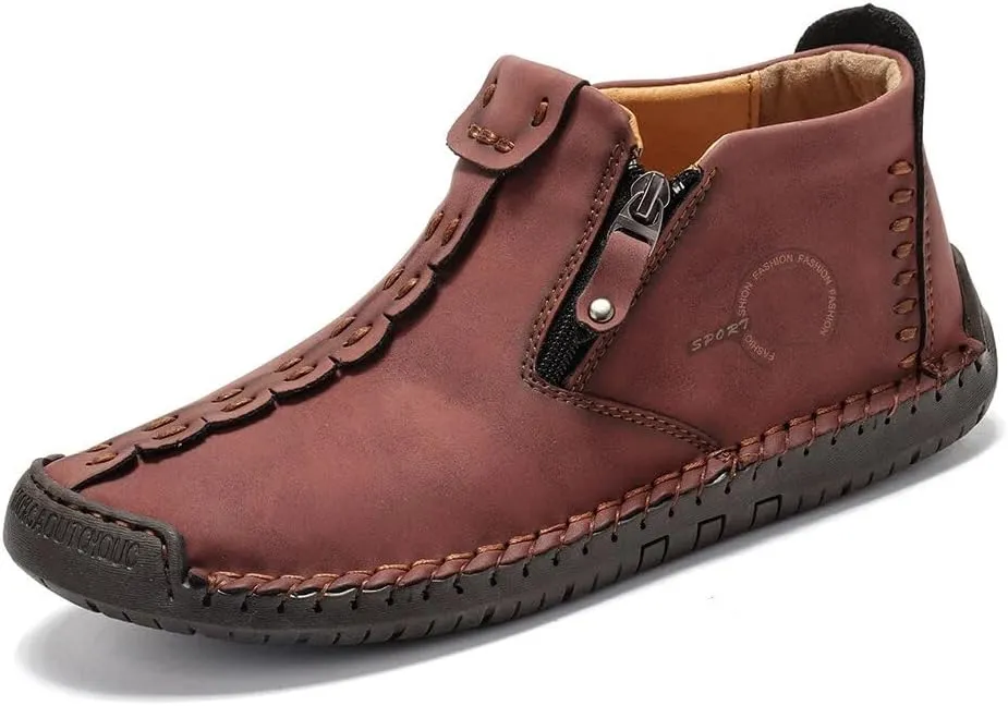 Mens Leather Ankle Chukka Boots Casual Shoes Loafers Flat Shoes Vintage Hand Stitching Comfort Soft Breathable Lace-up Lightweight Fashionable Flats Oxford Shoes