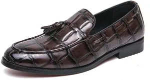 Men's Leather Chunky Heels Flat Brogues Loafers with Tassel Comfort Non-Slip Pointed Toe Thick Sole Slip-On Business Shoes for Work Casual Sports