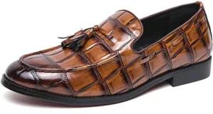 Men's Leather Chunky Heels Flat Brogues Loafers with Tassel Comfort Non-Slip Pointed Toe Thick Sole Slip-On Business Shoes for Work Casual Sports