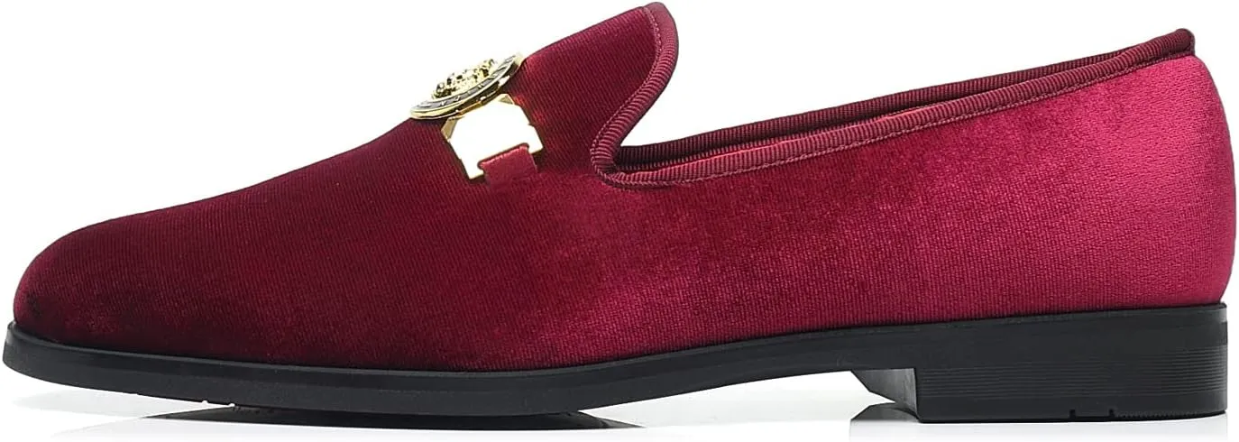 Men's Loafers Velvet Gold Buckle Fashion Handmade Party Wedding Prom Shoes