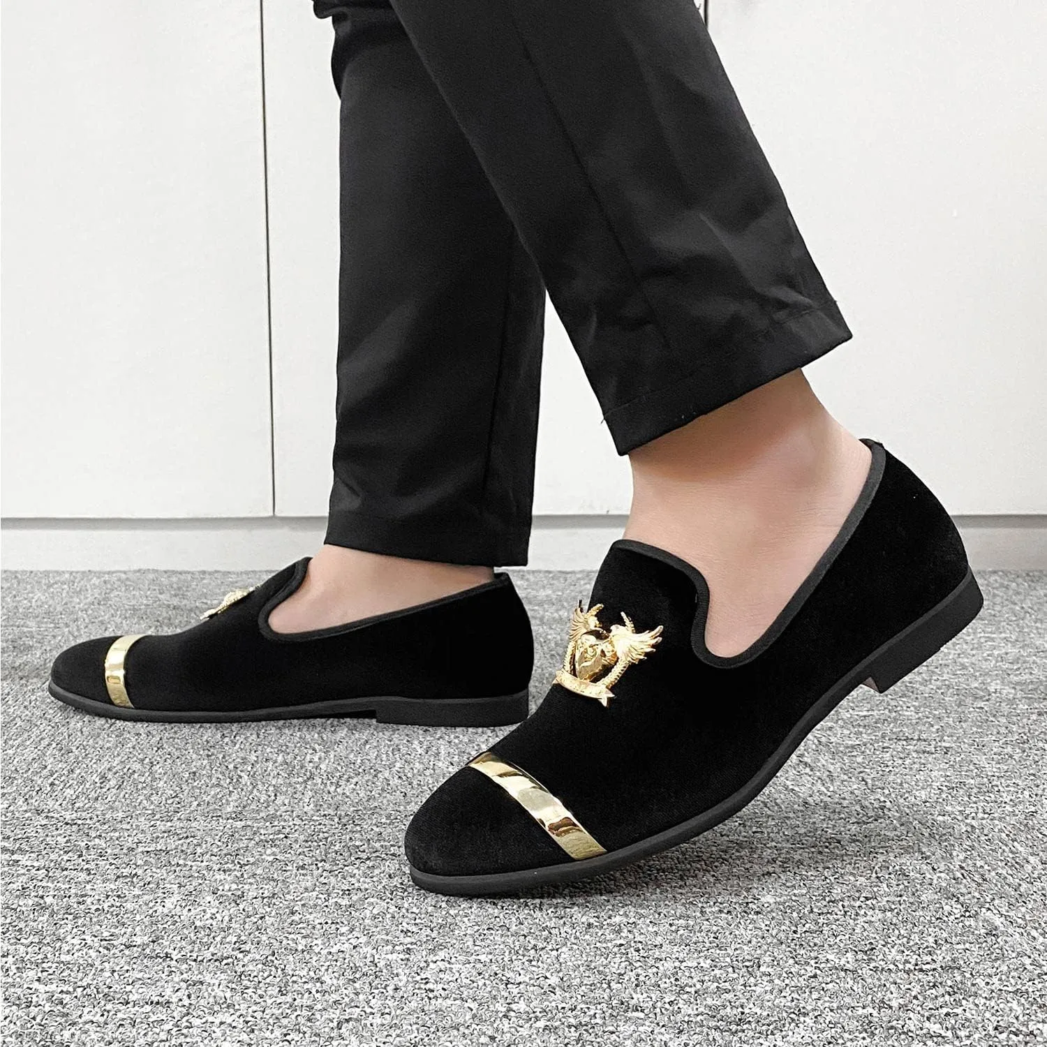 Men's Loafers Vintage Slip on Suede Dress Shoes Velvet Dress Loafers Size 7-13