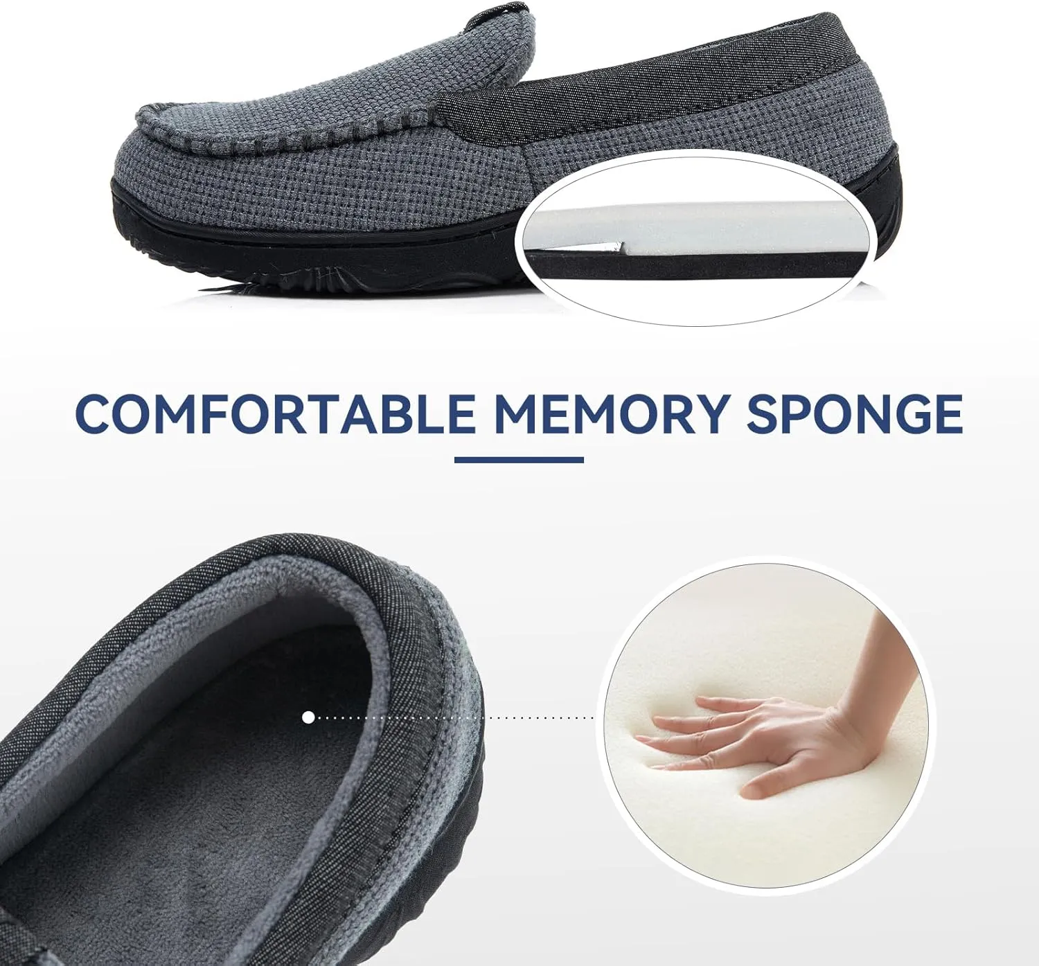 Men's Moccasin House Slippers - Memory Foam Indoor Outdoor Shoes Breathable Slip-on Loafers