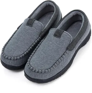Men's Moccasin House Slippers - Memory Foam Indoor Outdoor Shoes Breathable Slip-on Loafers