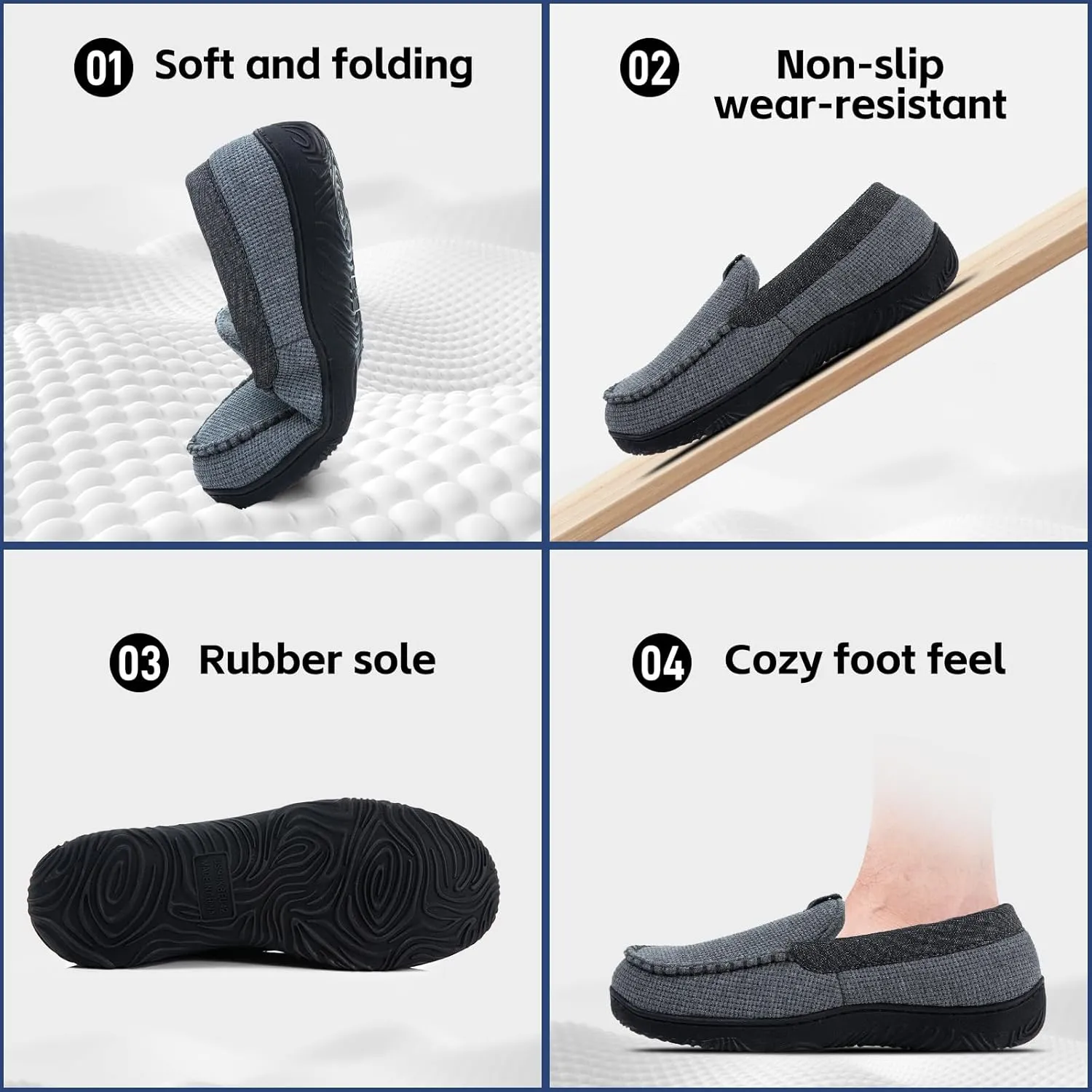 Men's Moccasin House Slippers - Memory Foam Indoor Outdoor Shoes Breathable Slip-on Loafers