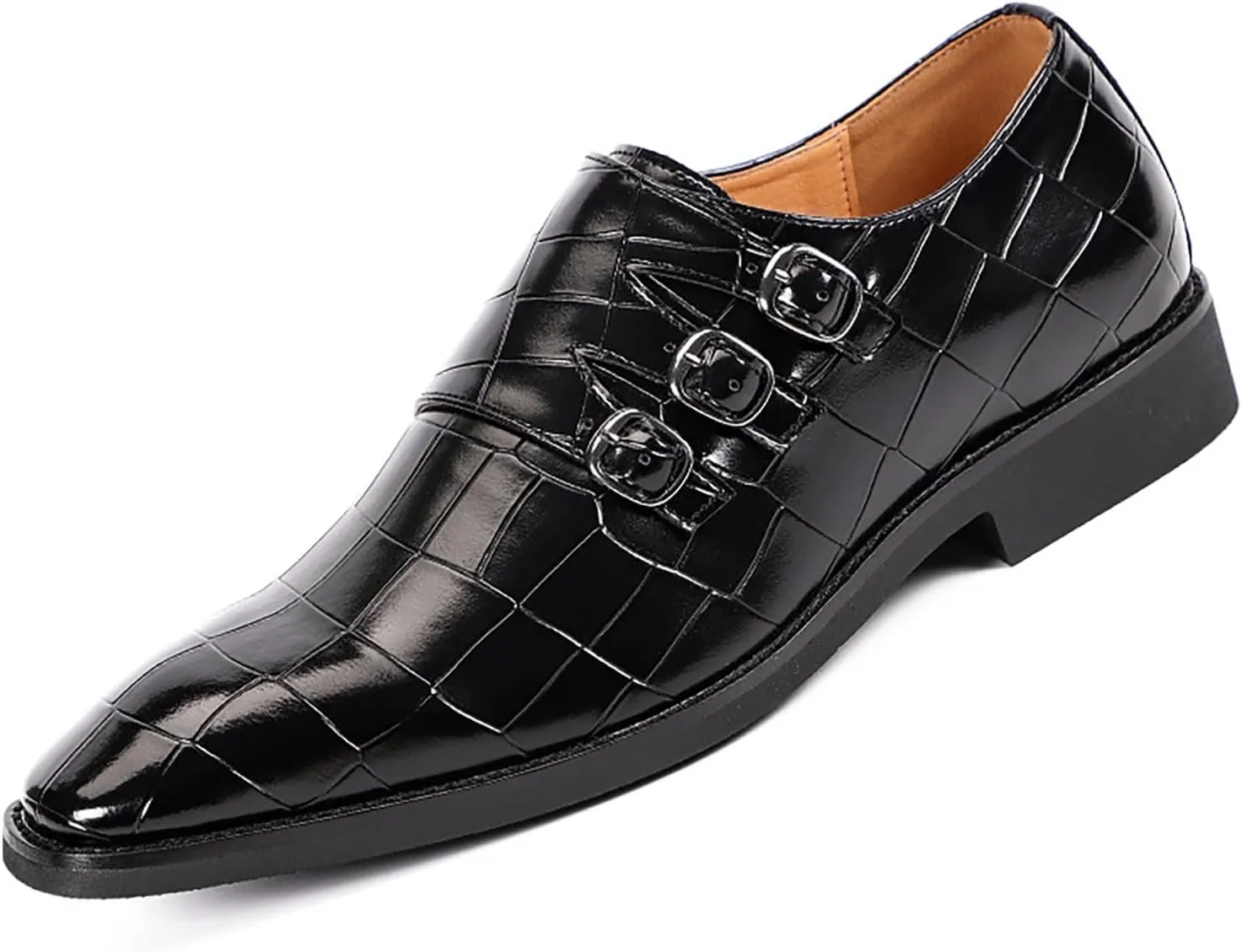 Men's Printed Oxford Dress Shoes,Fashion Metal Buckle Comfortable Pull-on Pointed-Toe Formal Shoes Business Wedding Slip-on Loafers for Men