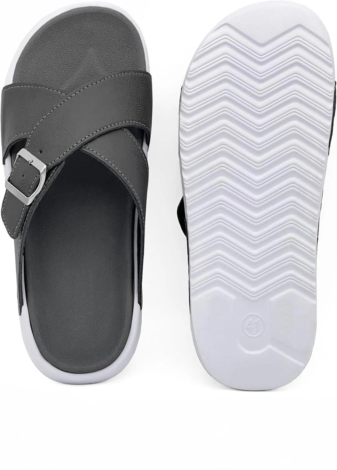 Men's Sandal Casual Crossband Slide Thick Sole Open Toe Slides EVA Indoor & Outdoor Beach Sandals with Adjustable Buckle Straps