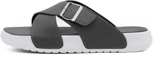 Men's Sandal Casual Crossband Slide Thick Sole Open Toe Slides EVA Indoor & Outdoor Beach Sandals with Adjustable Buckle Straps