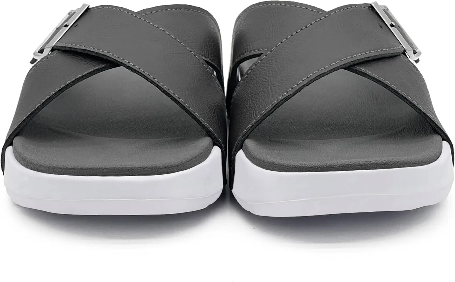 Men's Sandal Casual Crossband Slide Thick Sole Open Toe Slides EVA Indoor & Outdoor Beach Sandals with Adjustable Buckle Straps