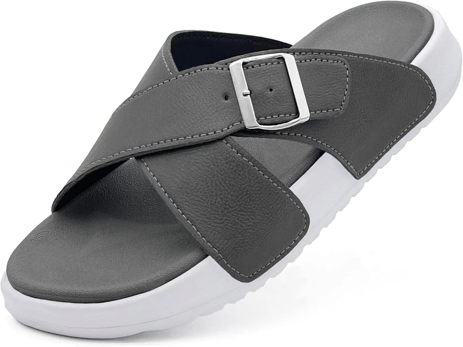 Men's Sandal Casual Crossband Slide Thick Sole Open Toe Slides EVA Indoor & Outdoor Beach Sandals with Adjustable Buckle Straps