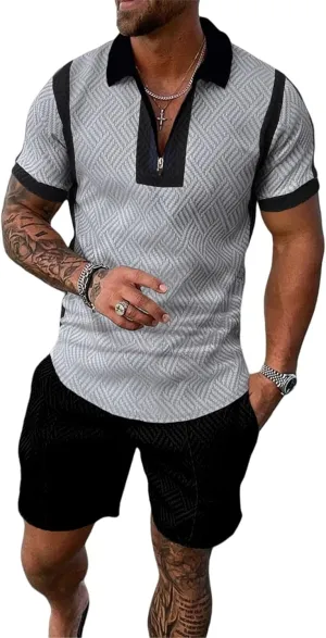 men's short sets outfits 2 piece summer tracksuit short sleeve polo shirt and shorts set casual sport suit