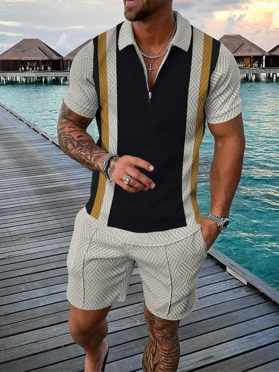 men's short sets outfits 2 piece summer tracksuit short sleeve polo shirt and shorts set casual sport suit