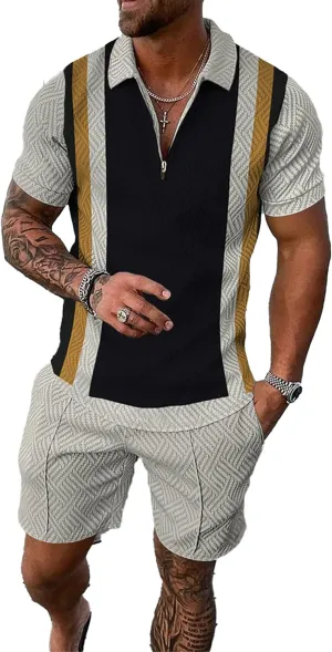 men's short sets outfits 2 piece summer tracksuit short sleeve polo shirt and shorts set casual sport suit