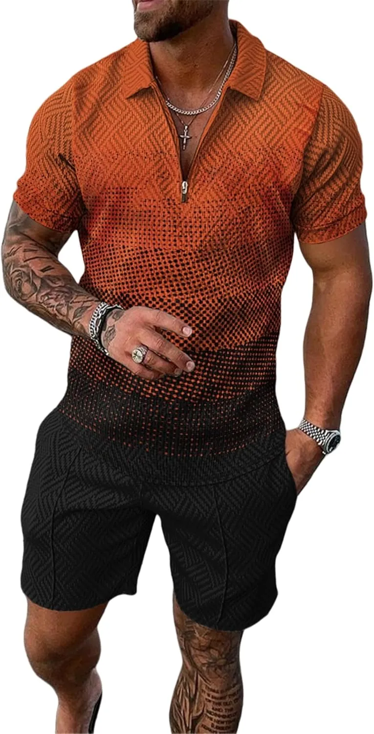 men's short sets outfits 2 piece summer tracksuit short sleeve polo shirt and shorts set casual sport suit
