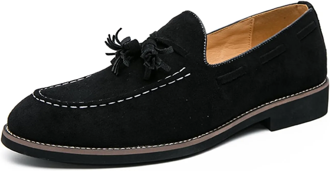 Men's Tassel Suede Slip-on Loafers Vintage Noble Velvet Pointed Toe Flats Smoking Slippers Prom Party Wedding Penny Shoes