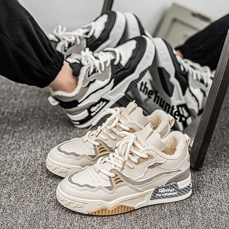 Men's Trendy Skateboard Sneakers - Versatile, Retro Style with Warm Fleece Lining for Fall/Winter | Casual & Casual Attire