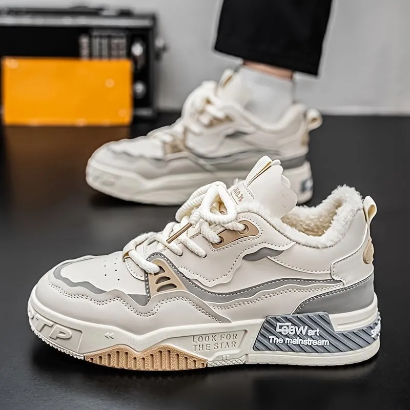 Men's Trendy Skateboard Sneakers - Versatile, Retro Style with Warm Fleece Lining for Fall/Winter | Casual & Casual Attire