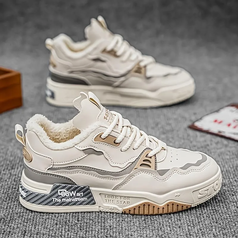 Men's Trendy Skateboard Sneakers - Versatile, Retro Style with Warm Fleece Lining for Fall/Winter | Casual & Casual Attire