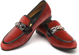 Men's Velvet Loafers,Mens Dress Shoes with Gold Chain, Slip On Flats Smoking Slippers Penny Shoes for Men
