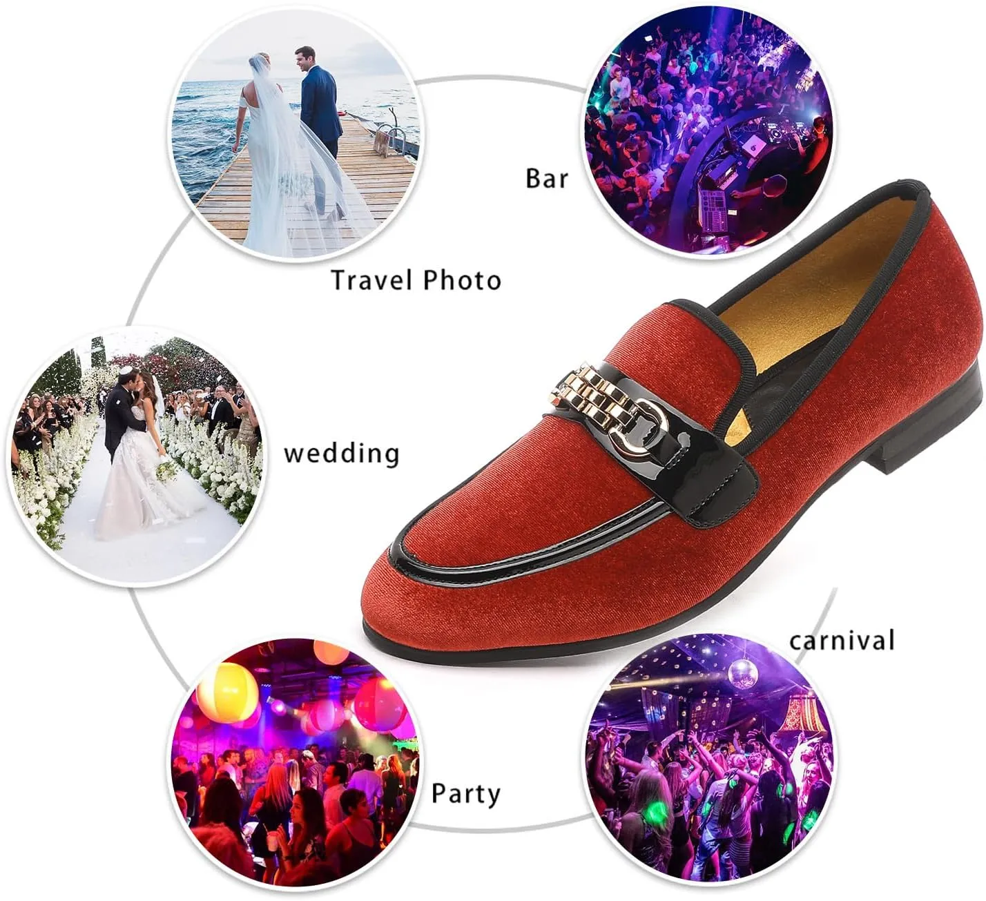 Men's Velvet Loafers,Mens Dress Shoes with Gold Chain, Slip On Flats Smoking Slippers Penny Shoes for Men