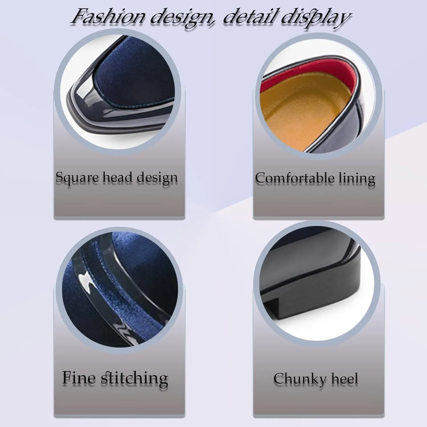 Mens Velvet Patent Leather Chunky Heel Dress Loafers Classic Square Toe Flat Non-Slip One-Step Business and Party Penny Tuxedo Shoes Wedding Work Shoes