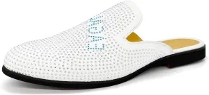 Mens Velvet Slip-On Mules Loafers Glitter Half Loafers Shoes Mens Backless Sandals Black White Size 7-13