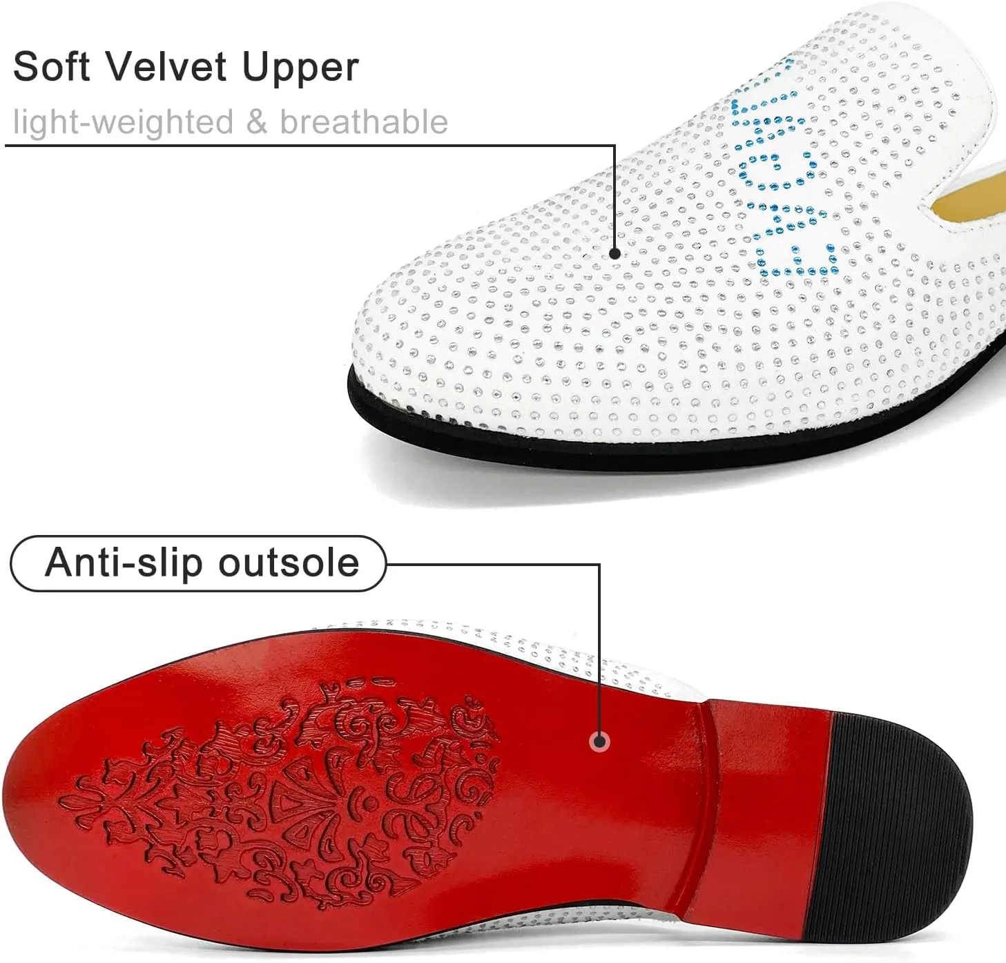 Mens Velvet Slip-On Mules Loafers Glitter Half Loafers Shoes Mens Backless Sandals Black White Size 7-13
