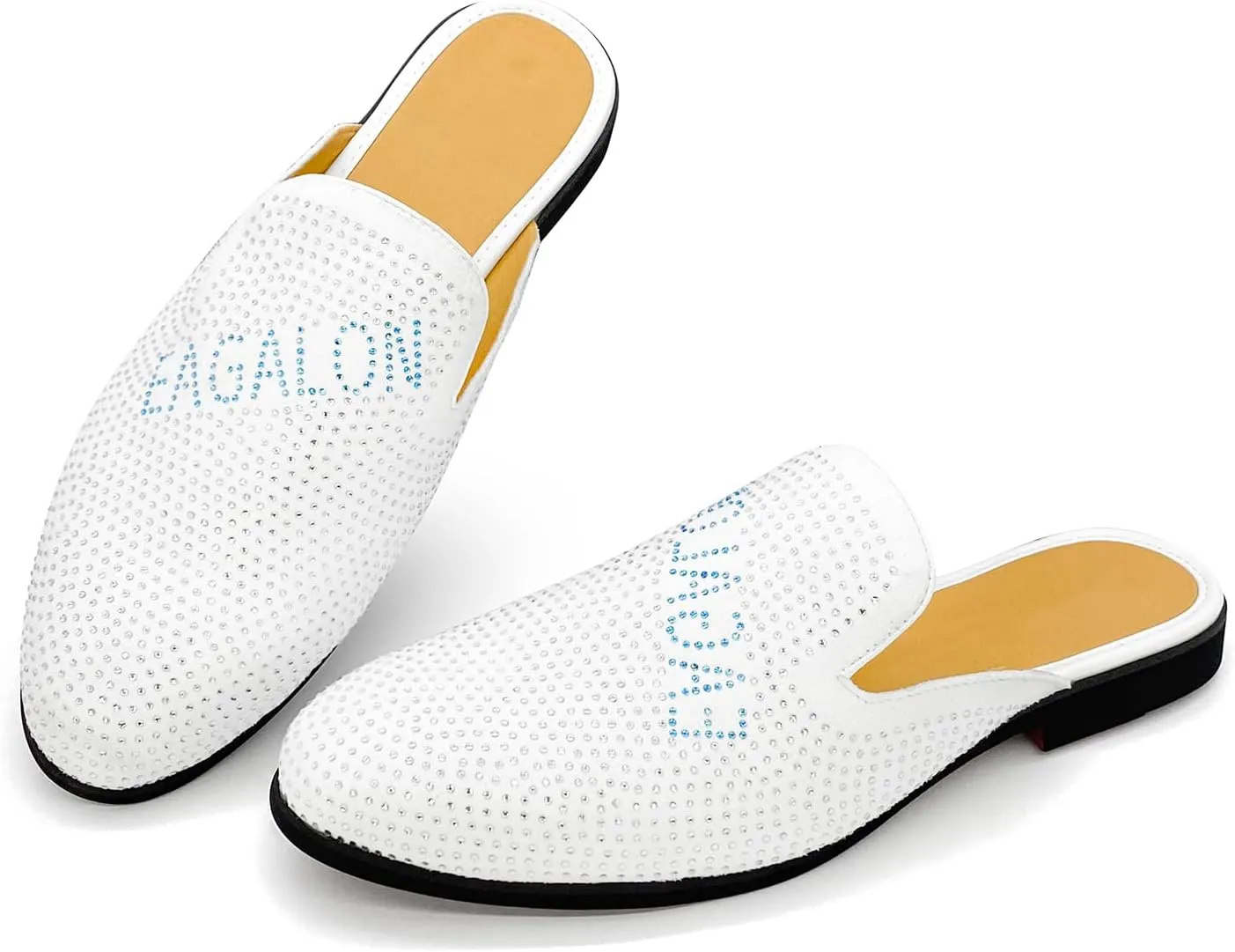 Mens Velvet Slip-On Mules Loafers Glitter Half Loafers Shoes Mens Backless Sandals Black White Size 7-13
