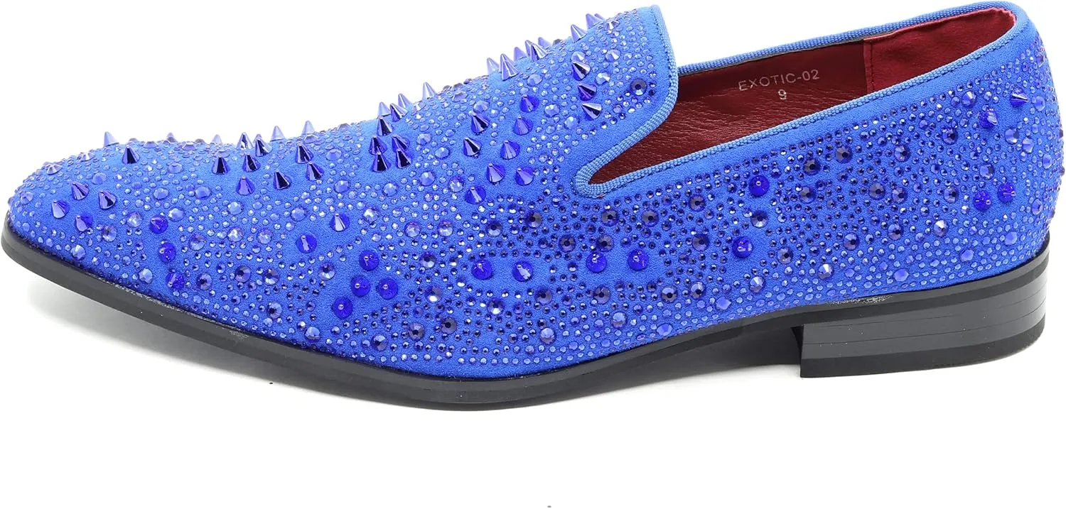 Men's Vintage Spike Rhinestone Designer Classic Smoking Dress Fashion Loafers Slip On Shoes EXOTIC-02