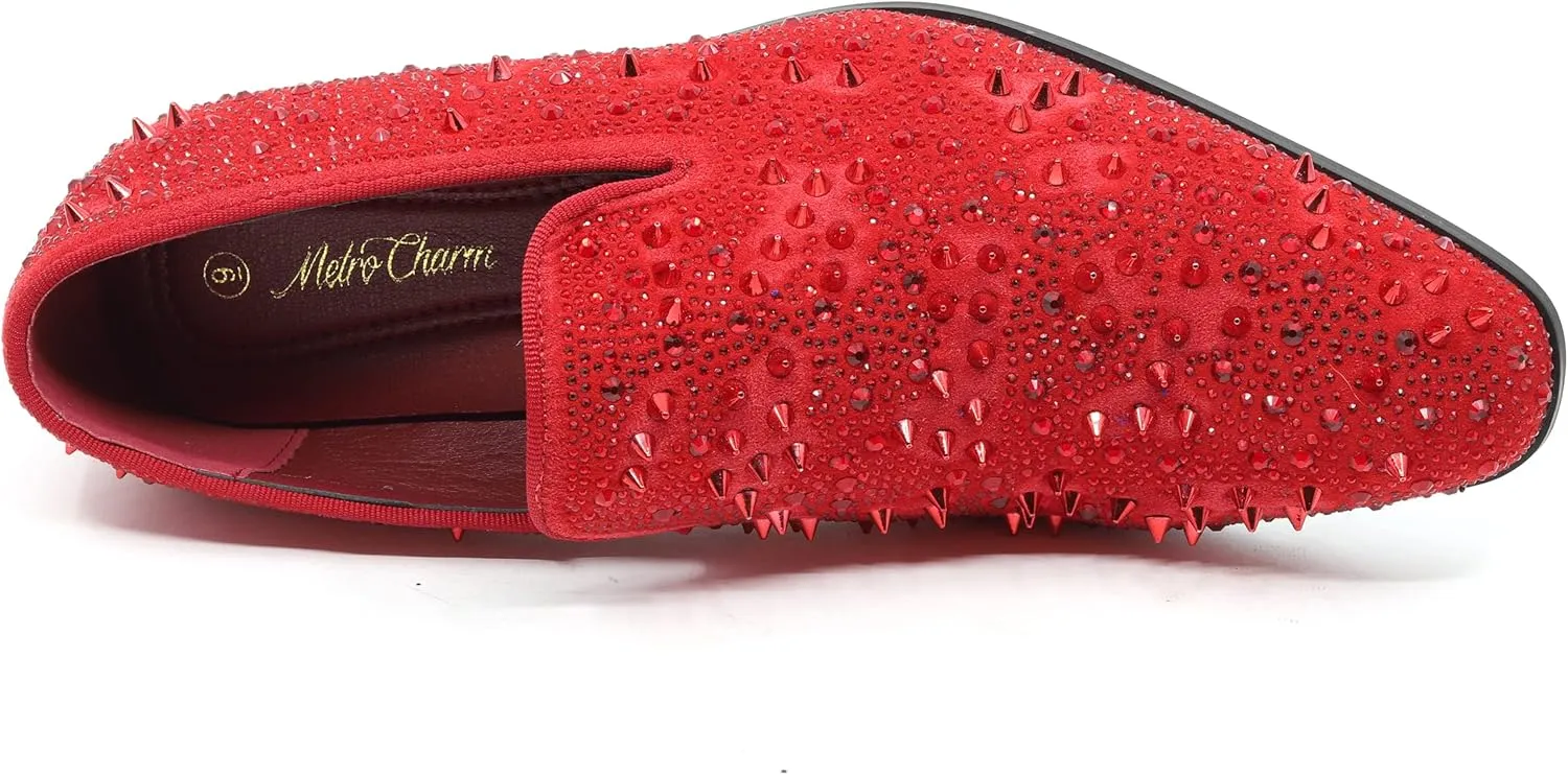 Men's Vintage Spike Rhinestone Designer Classic Smoking Dress Fashion Loafers Slip On Shoes EXOTIC-02