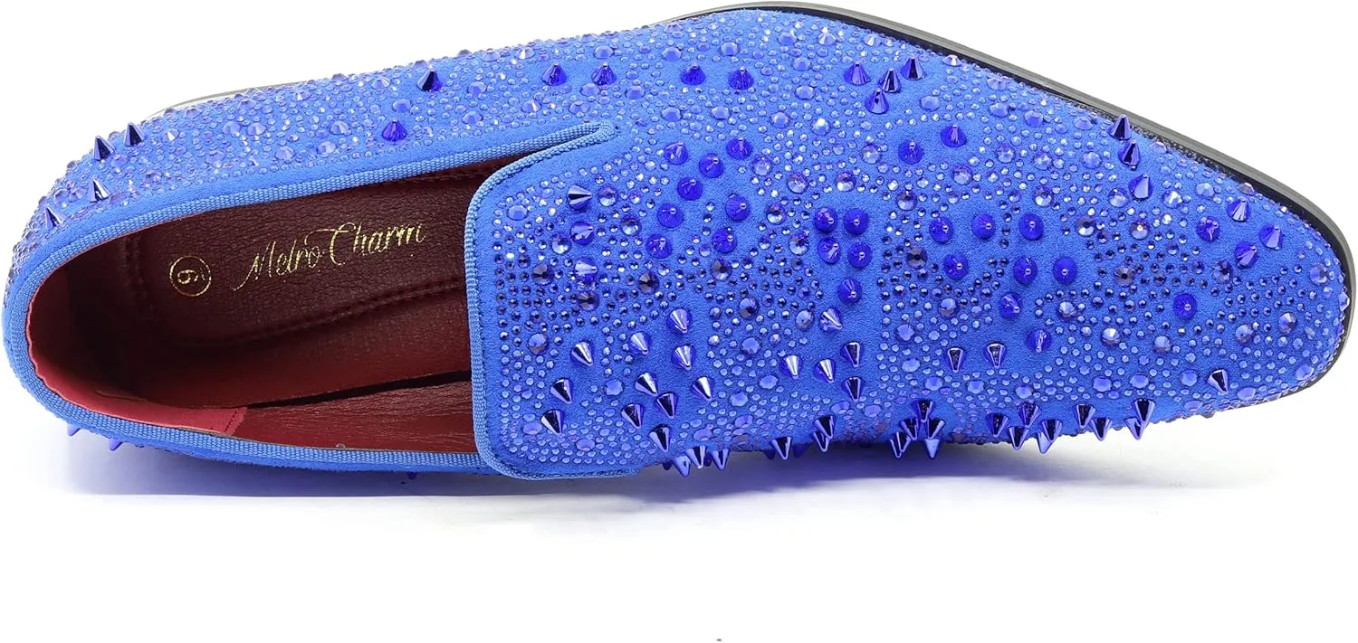 Men's Vintage Spike Rhinestone Designer Classic Smoking Dress Fashion Loafers Slip On Shoes EXOTIC-02